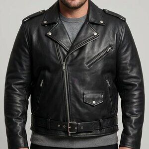 Vintage Heavy Leather Biker Jacket